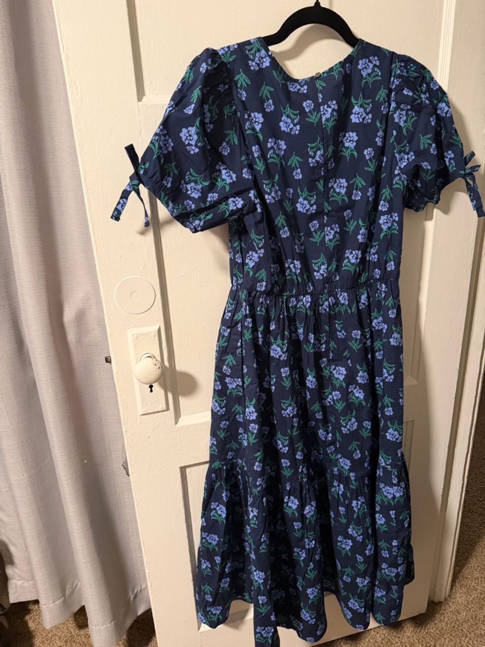 NWT J. Crew Navy Floral Cotton Tiered Midi Dress with Tie Sleeves Sz 8 Wedding - Picture 5 of 11
